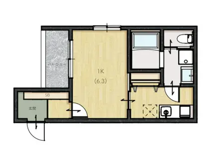 エクセル(1K/2階)の間取り写真