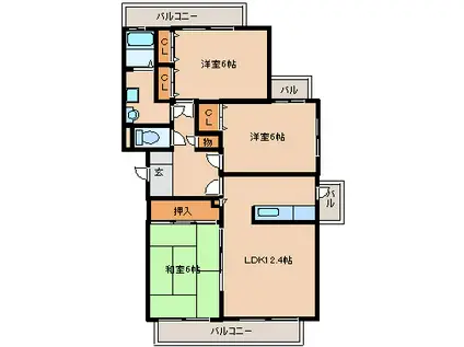 ルミエール合川(3LDK/4階)の間取り写真