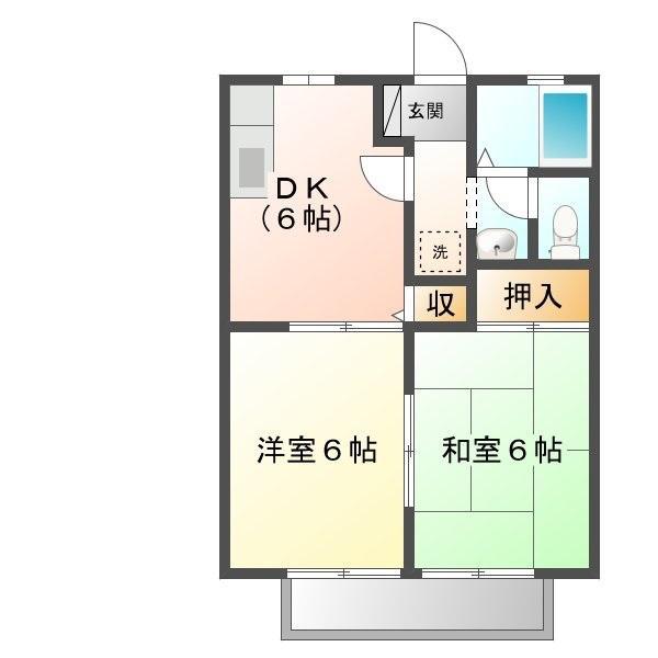 ジュネスかしわばら(2DK/1階)の間取り写真