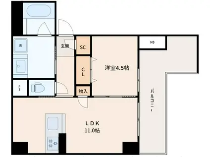 TERRACE RESIDENCE SHIN-OSAKA(1LDK/8階)の間取り写真