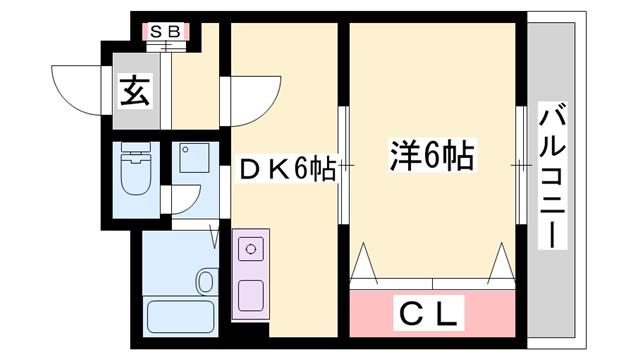 ファーストイン夢前川駅前(1DK/6階)の間取り写真