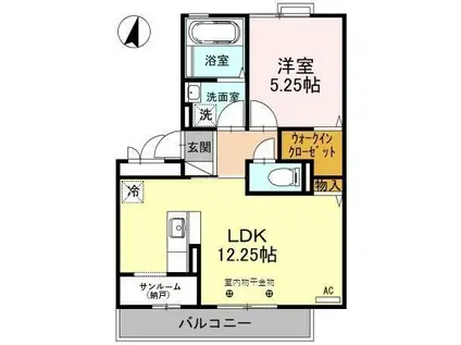 ユニ ステイ壱番館B棟(1LDK/2階)の間取り写真