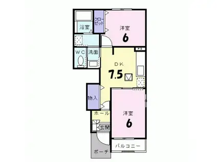 ベル・オーブ(2DK/1階)の間取り写真