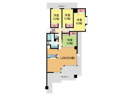 ラ・ビスタ宝塚イーストヴィラ1番館(4LDK/4階)の間取り写真