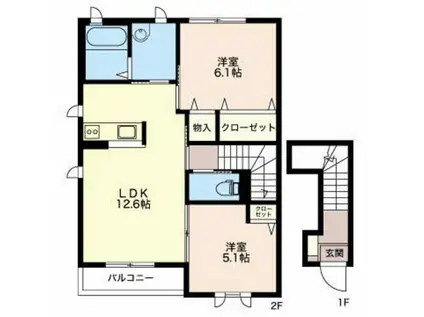 ボワ・デ・ボヌール(2LDK/2階)の間取り写真