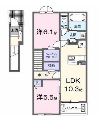 アジュガ・II(2LDK/2階)の間取り写真