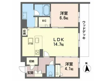 シャーメゾン江平ウエスト(2LDK/1階)の間取り写真