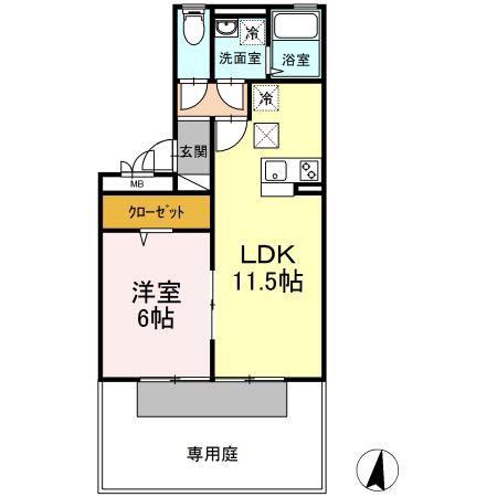 ビィーブル・ボナール(1LDK/1階)の間取り写真