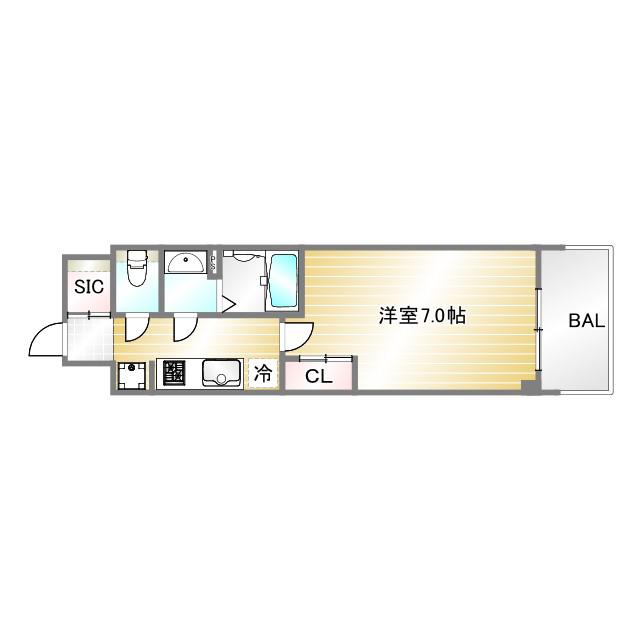 GENOVIA神戸湊川公園(1K/3階)の間取り写真