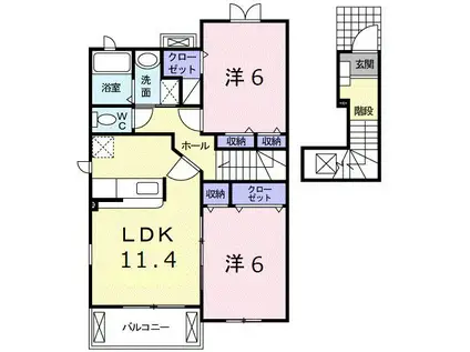 ハピネスコート A(2LDK/2階)の間取り写真
