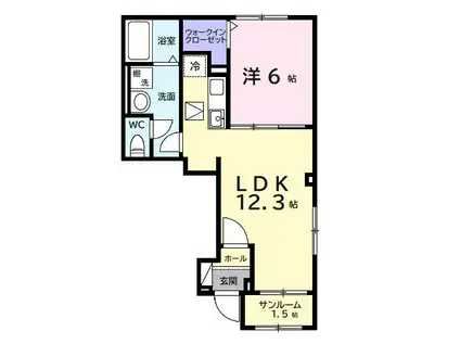 デルーナI(1LDK/1階)の間取り写真