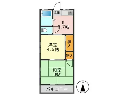 第13佐々木荘(2K/2階)の間取り写真