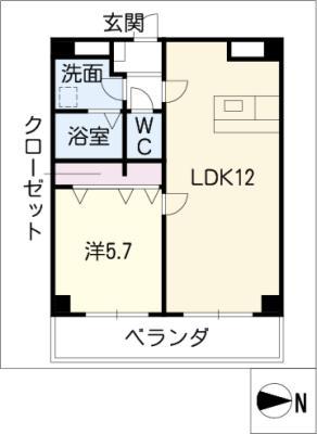 ハイシティーやの(1LDK/4階)の間取り写真