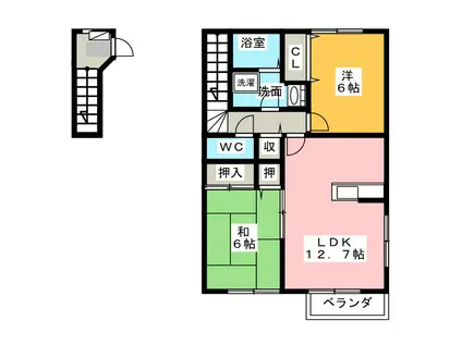 ロジュマンペルルA棟(2LDK/2階)の間取り写真