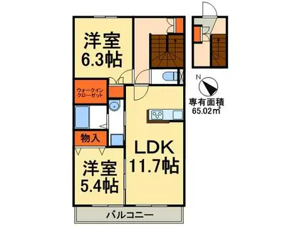 ストラーダ(2LDK/2階)の間取り写真
