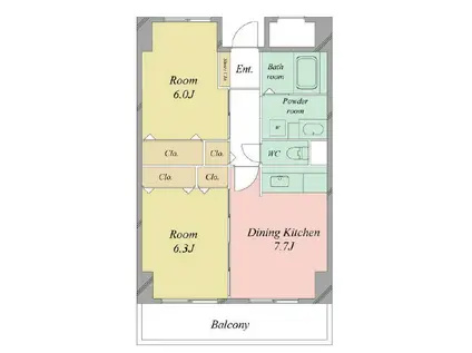 ラフィネ淀川(2DK/12階)の間取り写真