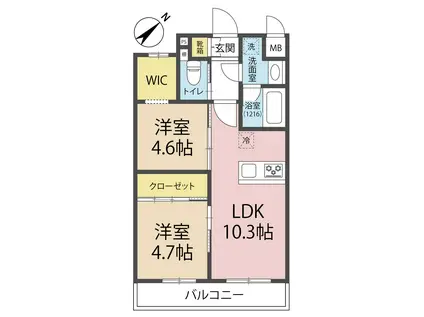 グランアレズ萩原(2LDK/2階)の間取り写真