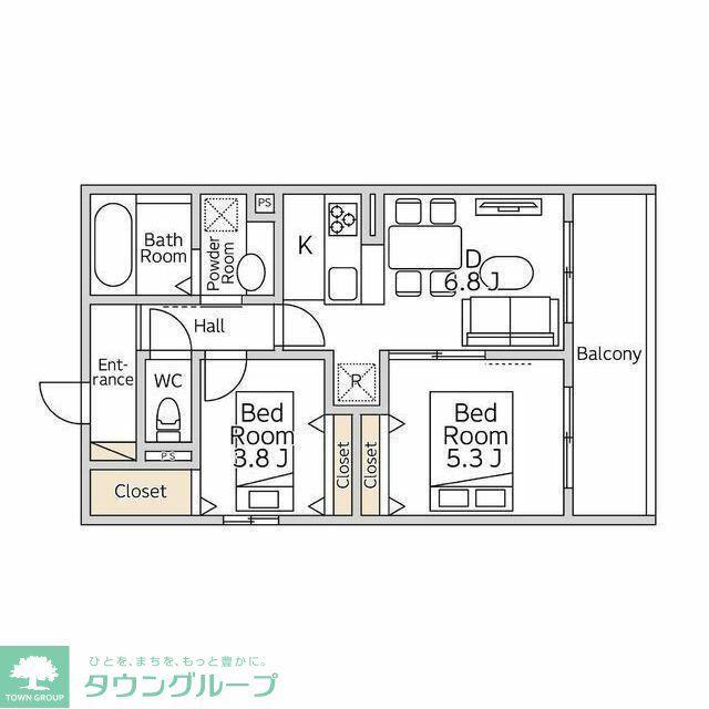 デュエット横浜高田(2DK/3階)の間取り写真