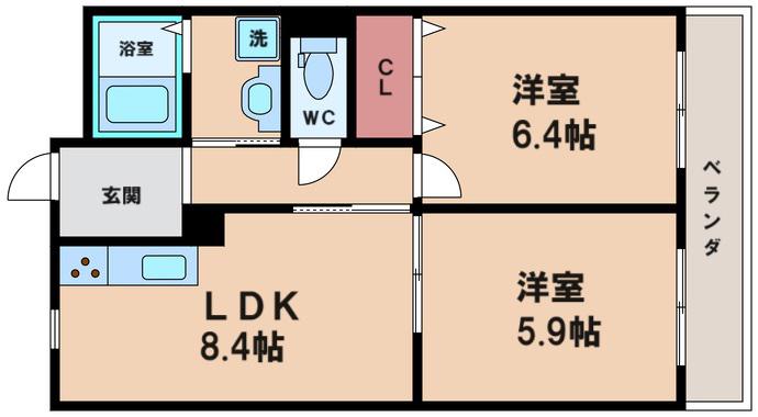 ニューラージあびこ(2DK/5階)の間取り写真