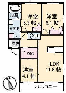 グランマスト1 B棟(3LDK/2階)の間取り写真