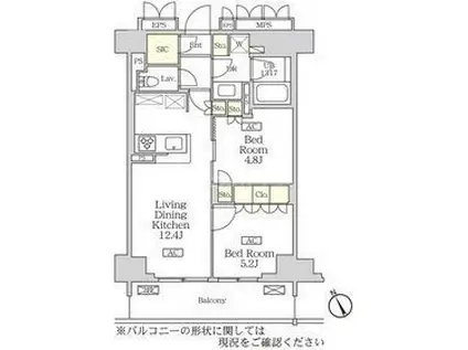 リーフシティ市川ザ・レジデンス(2LDK/9階)の間取り写真