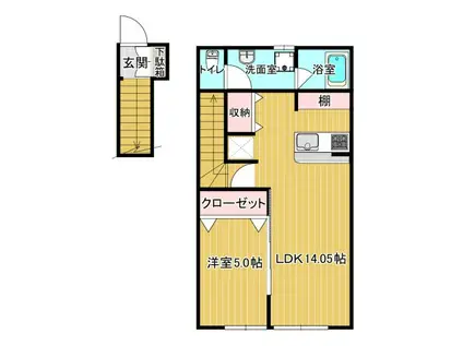 BLUE(1LDK/2階)の間取り写真