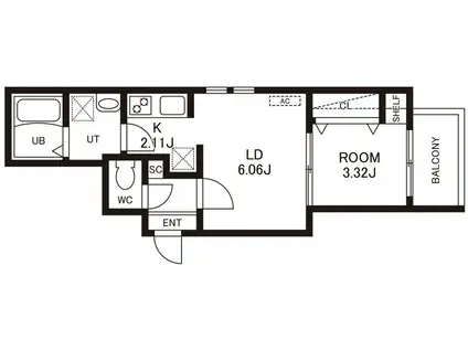 CHERIM竹下ウエスト(1LDK/2階)の間取り写真