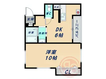 メープルリンク弐番館(1DK/2階)の間取り写真