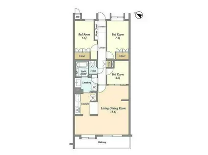 PATH世田谷弦巻(3LDK/2階)の間取り写真