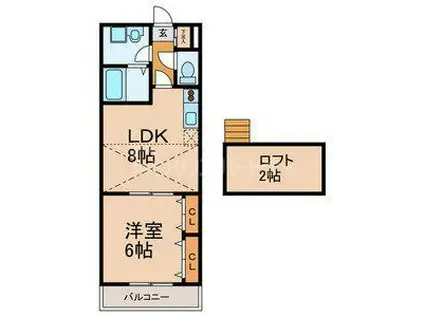 マリンハイツ(1LDK/2階)の間取り写真