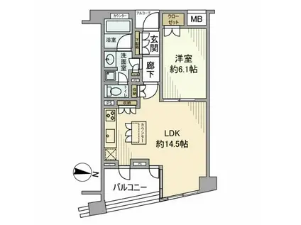 プラウド中野坂上(1LDK/4階)の間取り写真