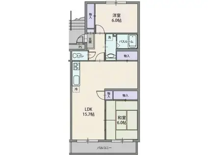 サンパークハイツ沼北(2LDK/2階)の間取り写真