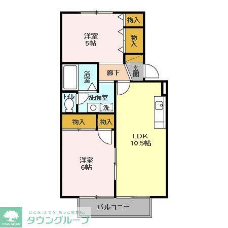 ホープシティB(2LDK/2階)の間取り写真