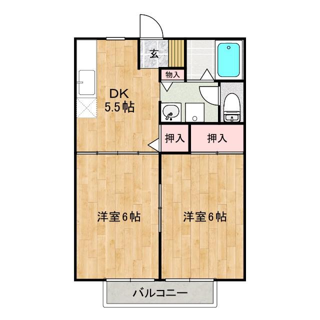 ヒルズコート木之庄II(2DK/1階)の間取り写真