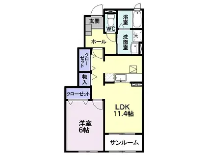 サニーブライトII(1LDK/1階)の間取り写真