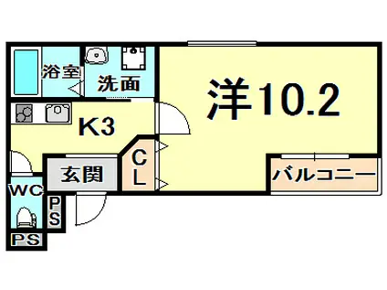 ONLYONE塚口2番館(1K/2階)の間取り写真