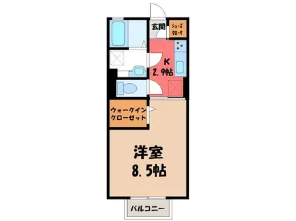 ミーティス B(1K/2階)の間取り写真