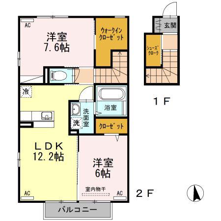 タマリスク(2LDK/2階)の間取り写真