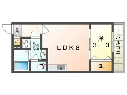 ジーメゾン寝屋川市秦町アリビオ(1LDK/2階)の間取り写真