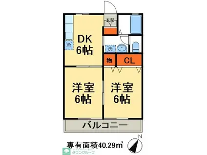 コーポひまわり(2DK/1階)の間取り写真