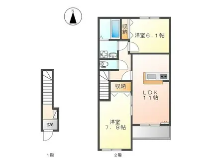 ビーンズフィールド(1K/1階)の間取り写真