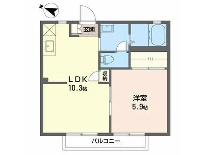 フレグランス杉山E・F(1LDK/1階)の間取り写真