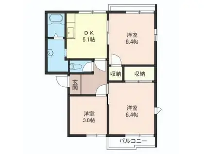  チェリーハイツA(3DK/2階)の間取り写真