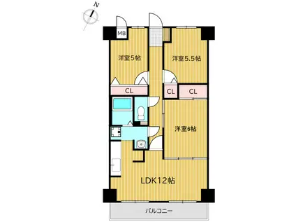 ガーデングラス桑野(3LDK/1階)の間取り写真
