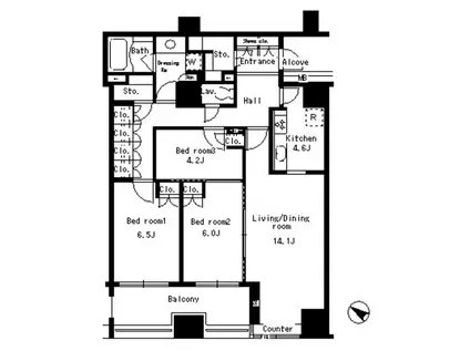 パークアクシス日本橋ステージ(3LDK/2階)の間取り写真