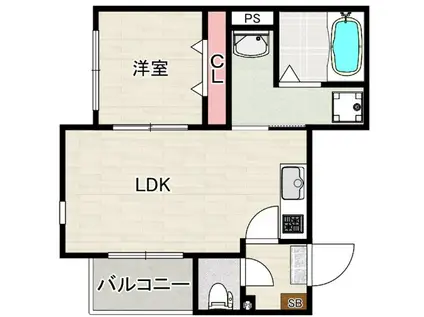 香住ヶ丘二丁目・唐原一丁目コーポ(1LDK/1階)の間取り写真