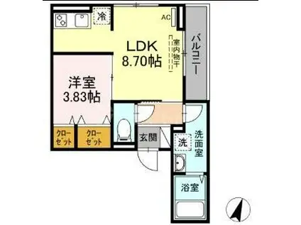 アナシエ南篠崎町II(1LDK/2階)の間取り写真