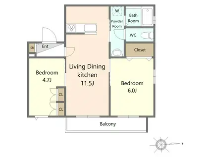 ロイズブルー(2LDK/3階)の間取り写真