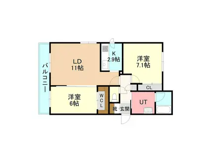 VERT TERRASSE ヴェールテラス(2LDK/4階)の間取り写真