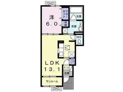 ソフィアF(1LDK/1階)の間取り写真